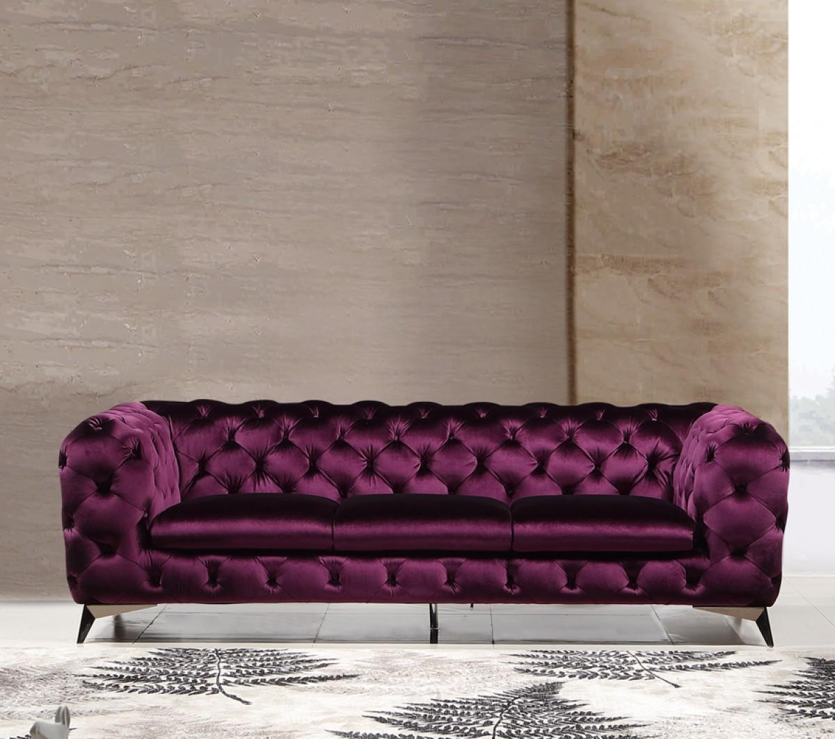 Contemporary, Modern Sofa Divani Casa Delilah VGCA1546-PUR-SOFA in Purple Velour