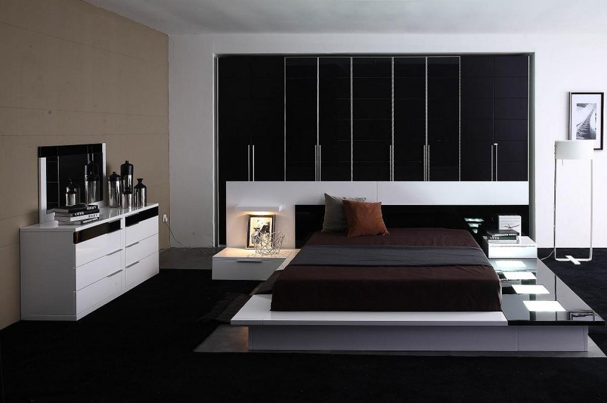 Contemporary Platform Bed Modrest Impera VGWCIMPERA-Q in White, Black 
