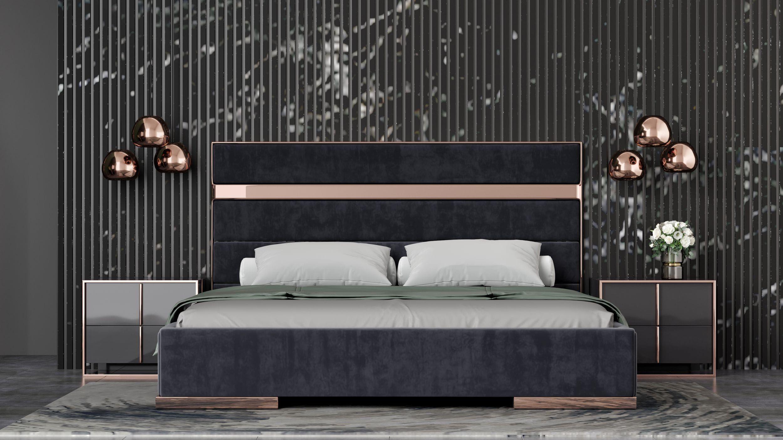 Contemporary, Modern Panel Bedroom Set Cartier VGVCBD-A002-Q-3pcs in Black 