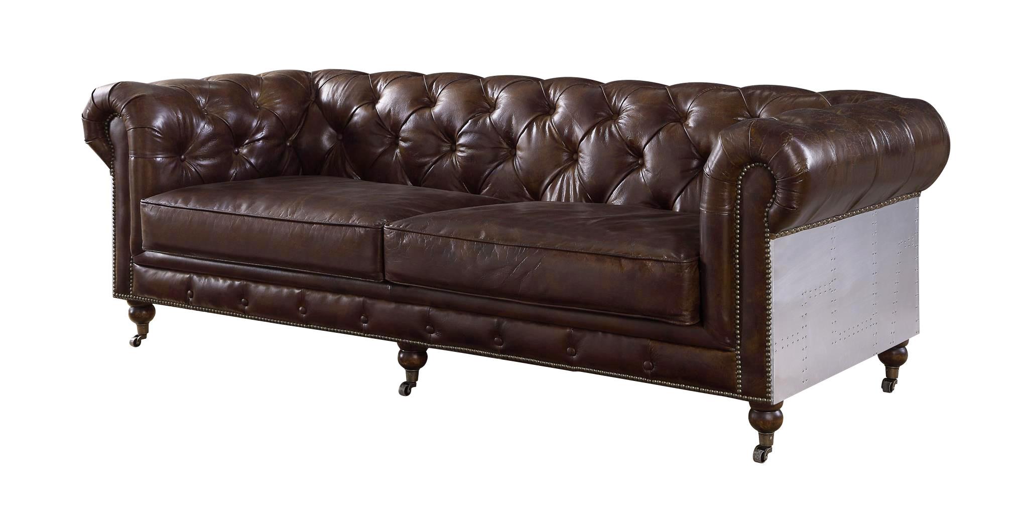 

    
Vintage Brown Top Grain Leather & Aluminum Sofa Aberdeen 56590 ACME Urban
