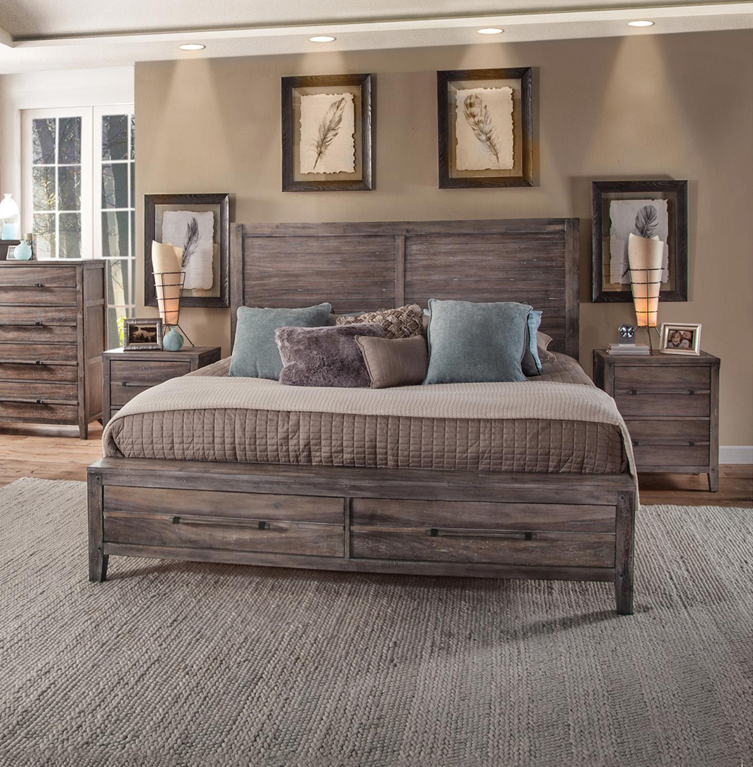 Classic, Traditional Panel Bed AURORA 2800-50PNST 2800-50PNST in Driftwood, Gray 