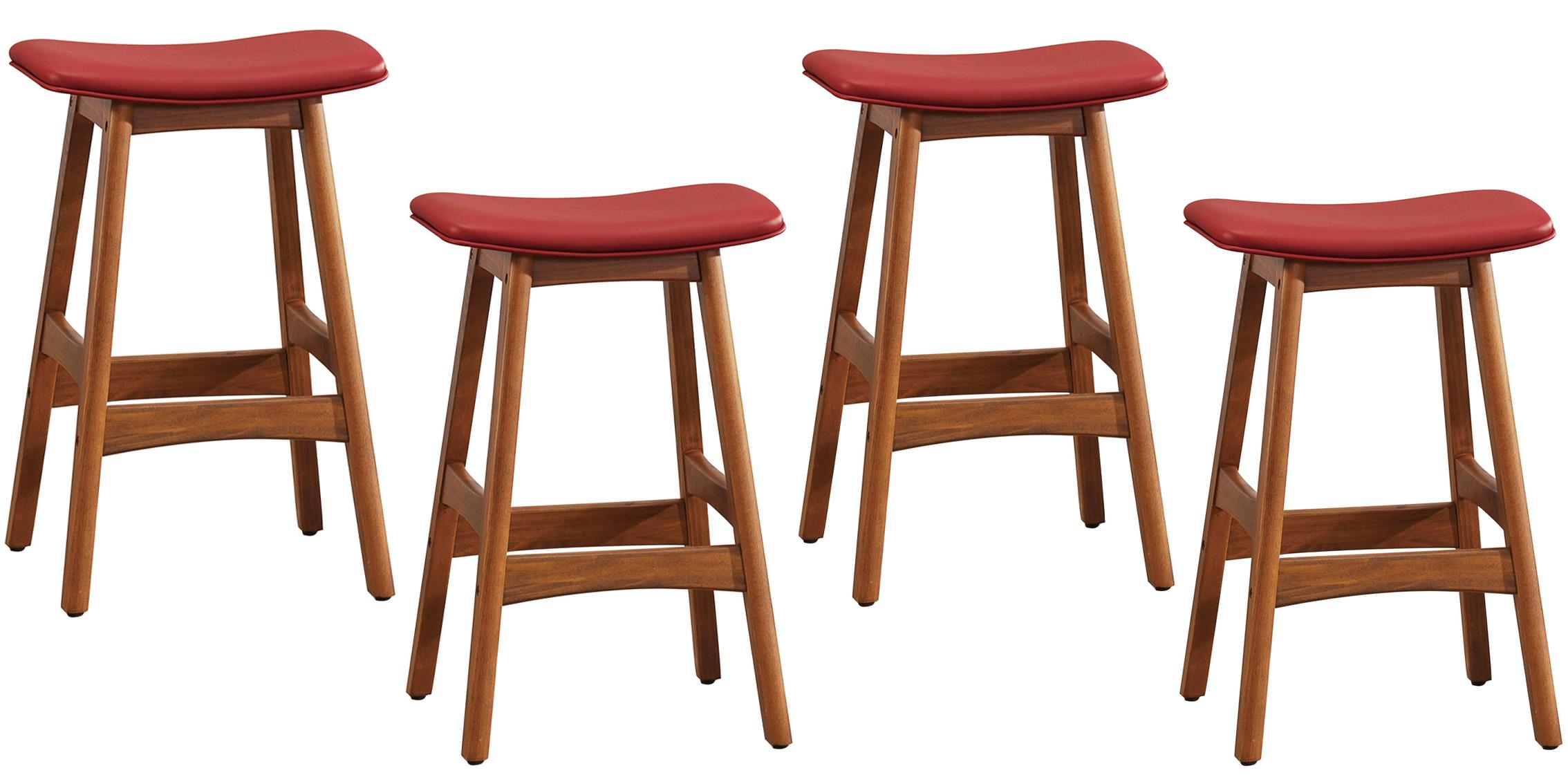 Modern, Casual Bar Stool Set RIDE 1188RD-24-Set-2 in Walnut, Red Faux Leather