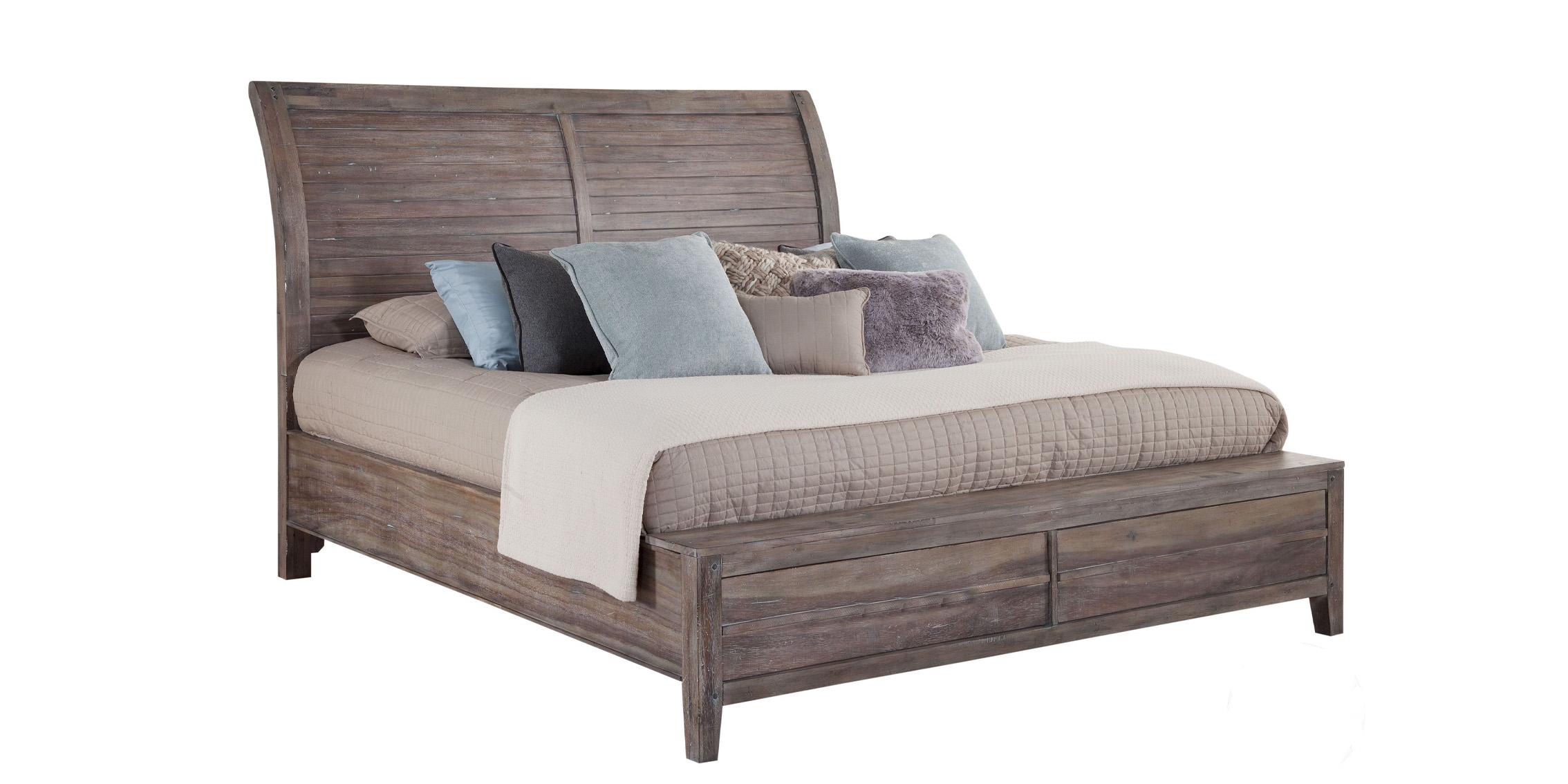 Classic, Traditional Sleigh Bed AURORA 2800-50SLP 2800-50SLPN in Driftwood, Gray 