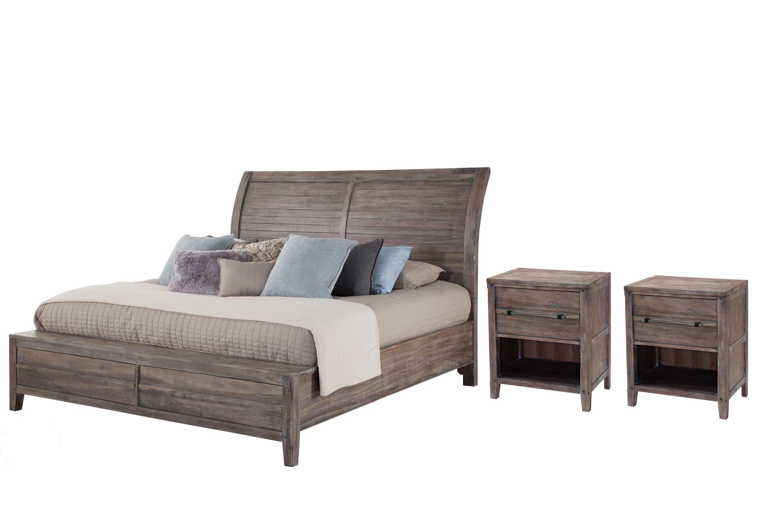 Classic, Traditional Sleigh Bedroom Set AURORA 2800-50SLP 2800-50SLP-2N-3PC in Driftwood, Gray 