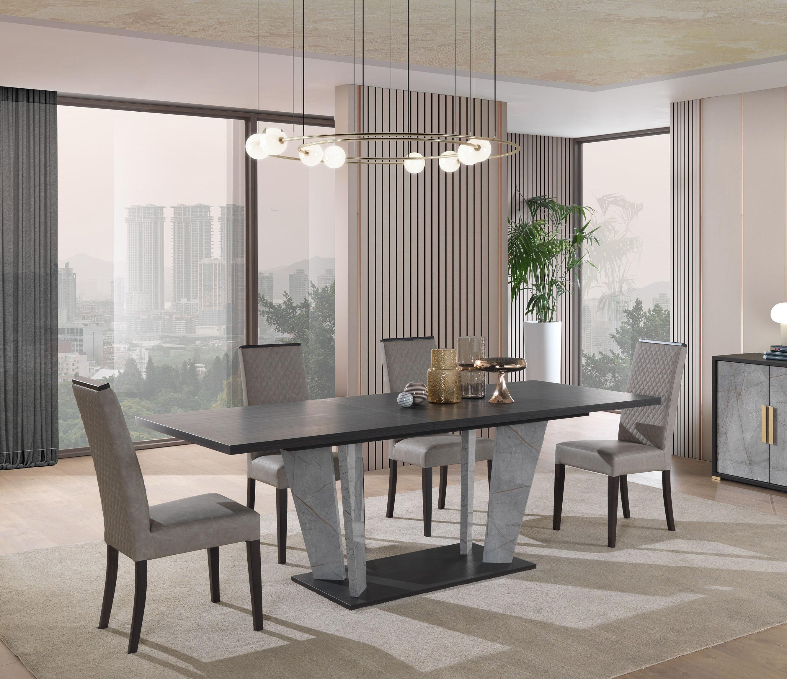 

    
Wenge Veneer & Grey Marble Dining Room Set 5Pcs J&M Furniture Travertine
