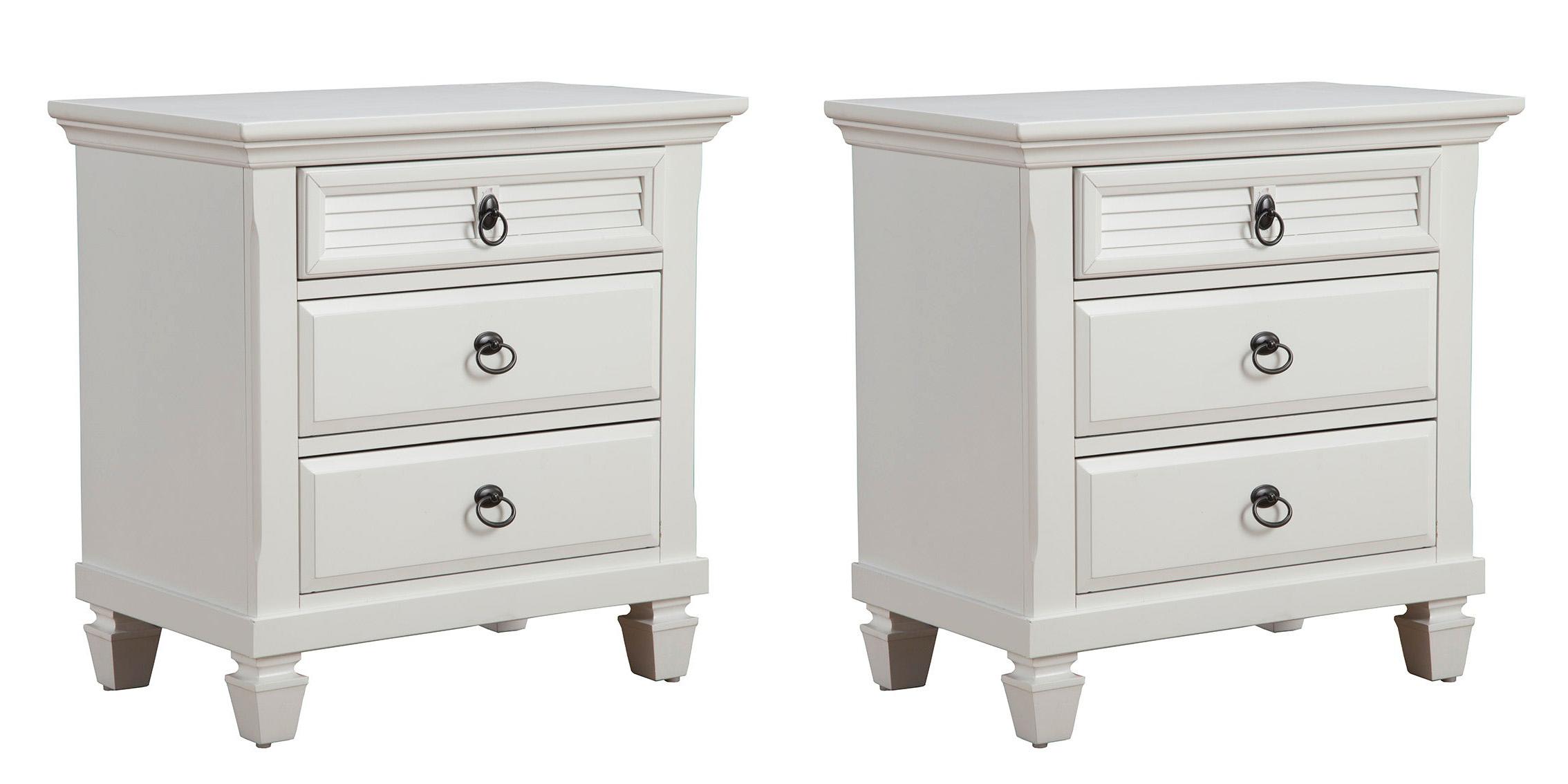 Modern, Traditional Nightstand Set WINCHESTER 1306-W-NS-Set-2 in White 