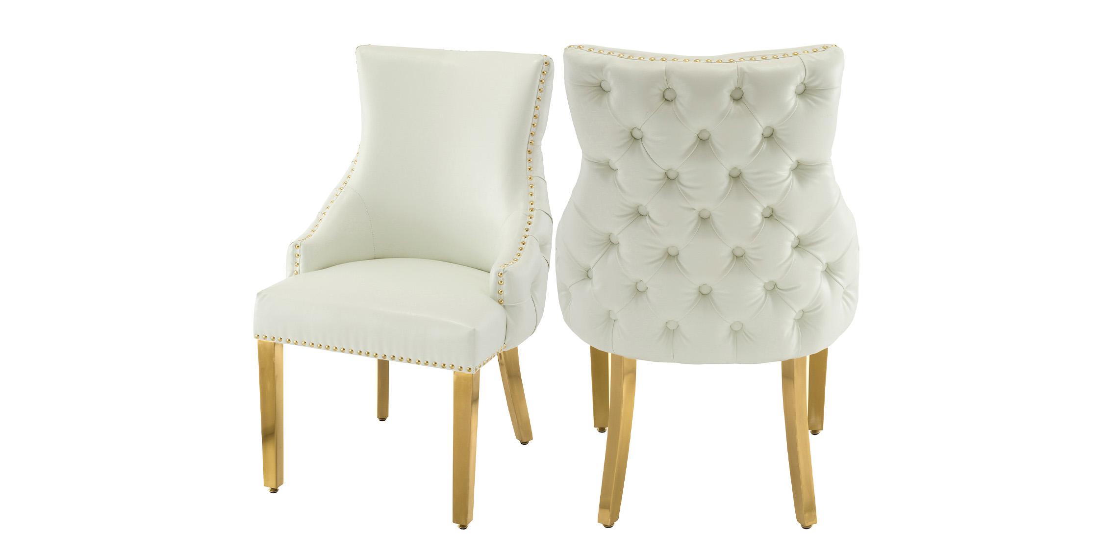 Contemporary, Modern Dining Chair Set TUFT 730White-C 730White-C in White, Gold Faux Leather