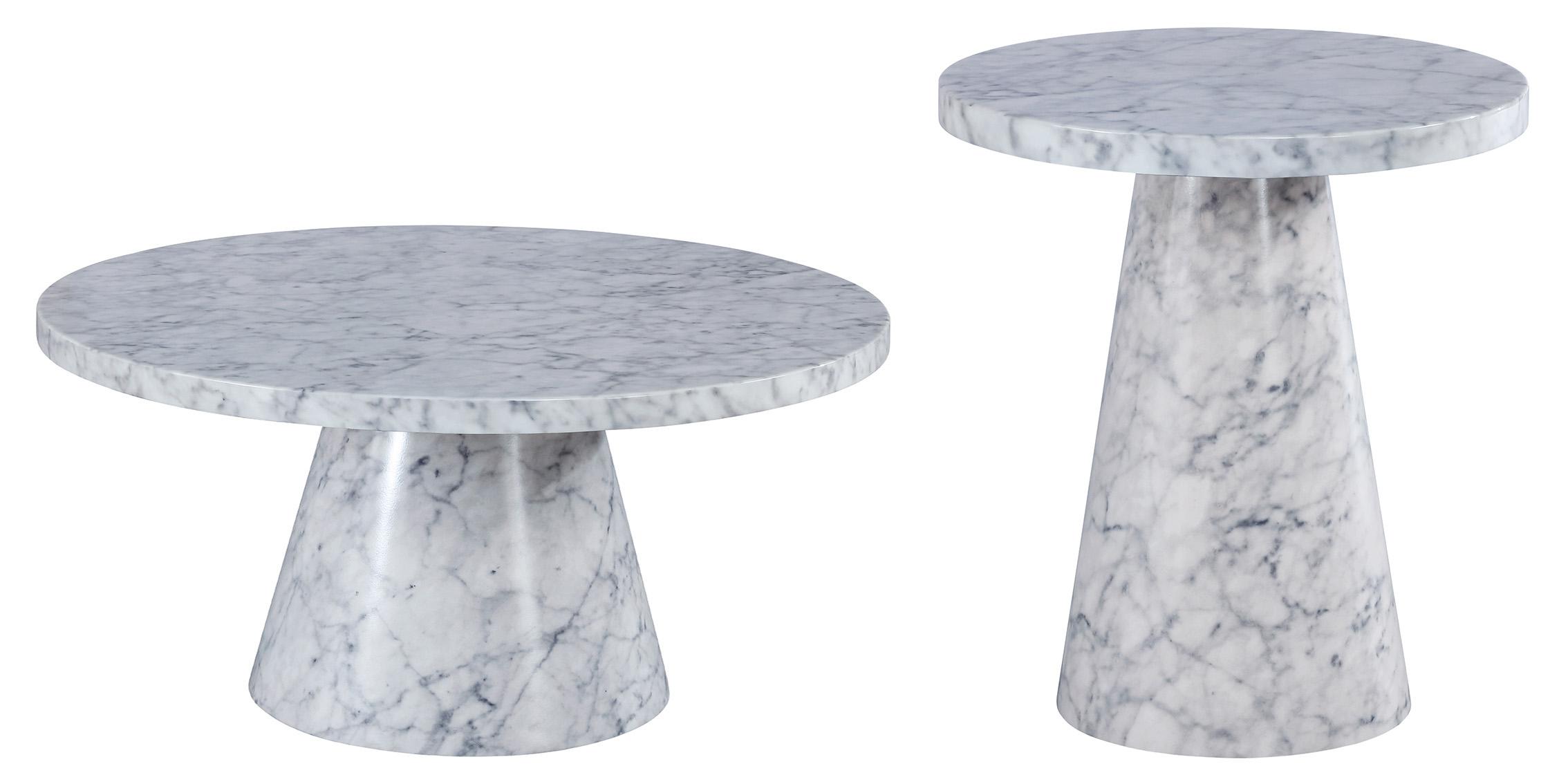 

    
White Faux Marble 36" Round Coffee Table Set 2 OMNI 274-CT Meridian Modern
