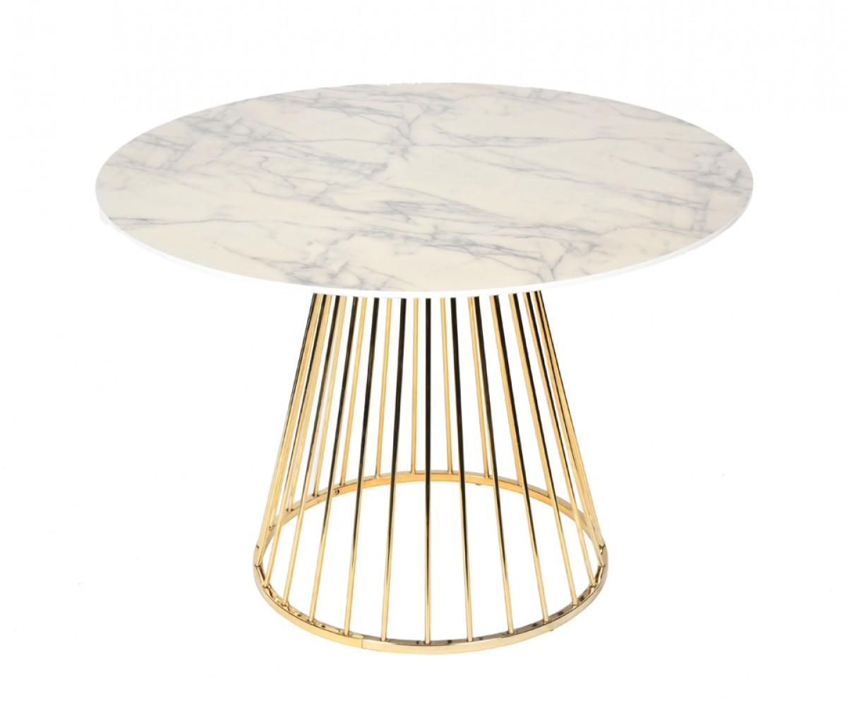 

    
Modern White & Gold Round Dining Table by VIG Modrest Holly

