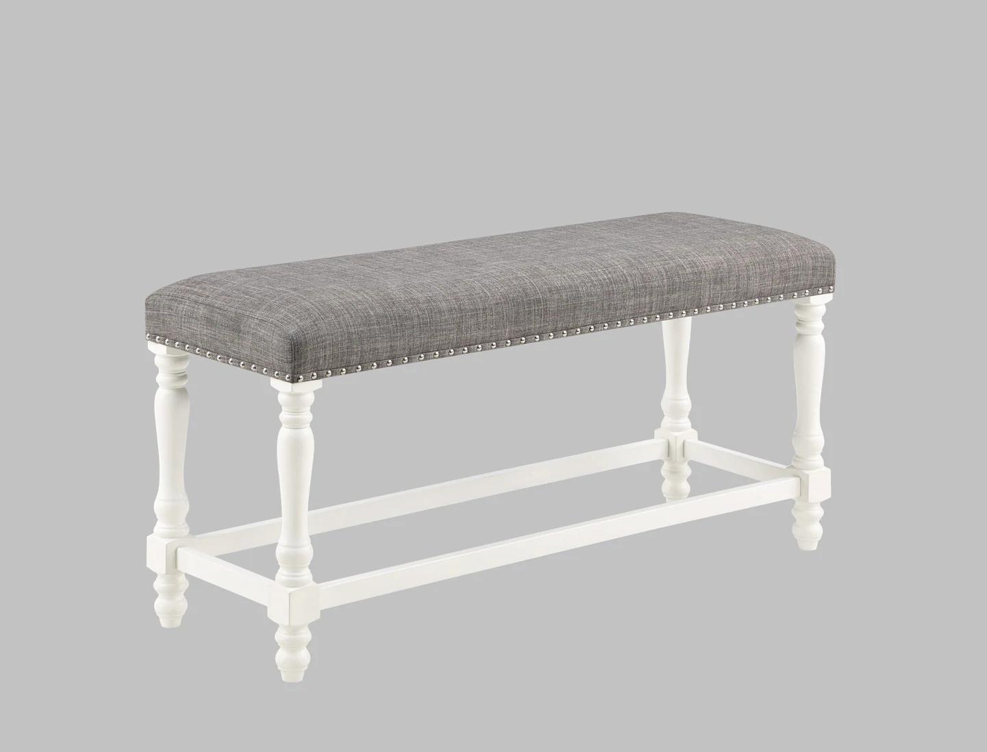 Traditional, Farmhouse Counter Height Bench Langley 2766CG-BENCH in White and Gray Linen