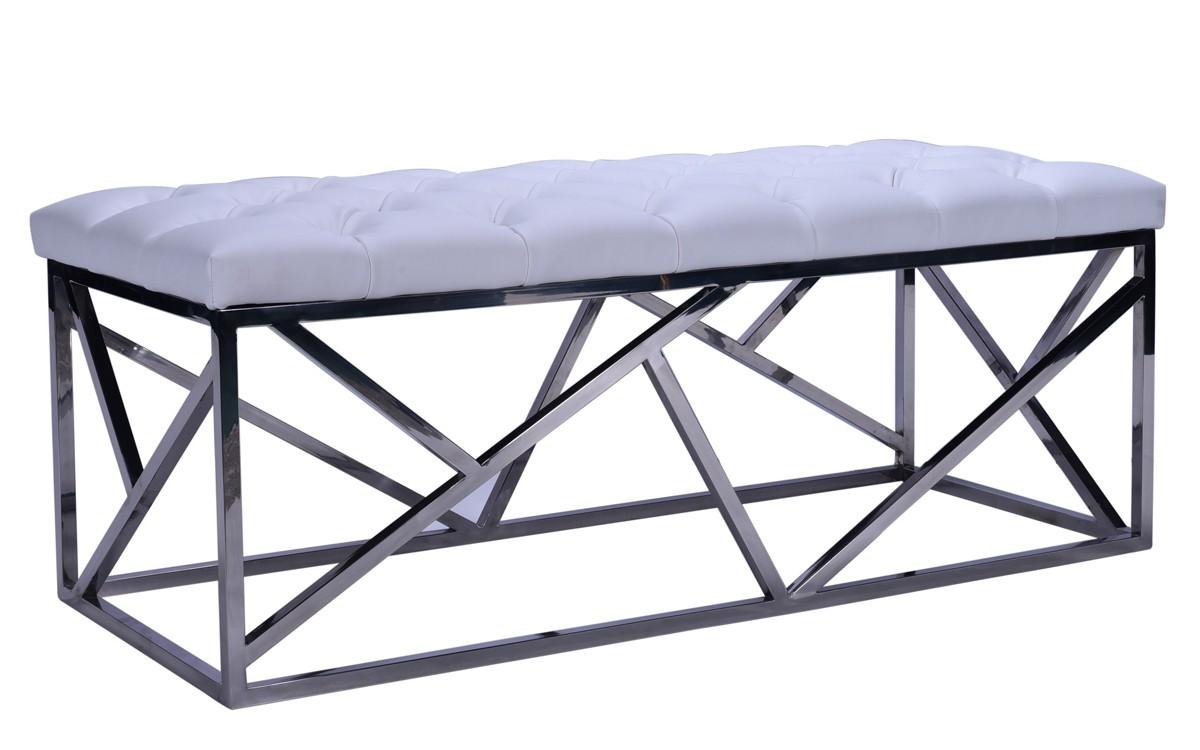 VIG Furniture LINDSEY BENCH WHITE PU/SILVER SS-S-M Benches