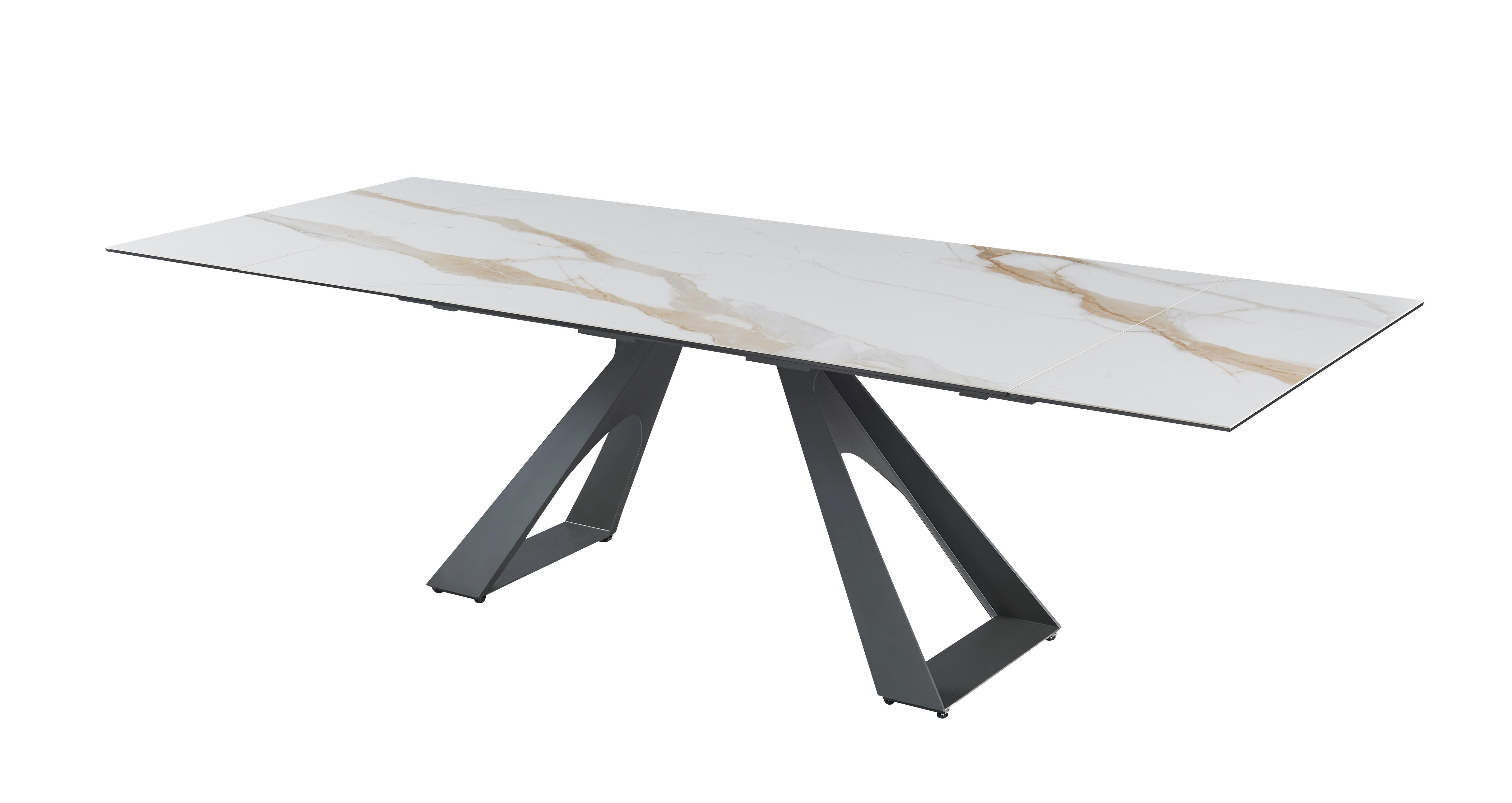 

    
White Marble Looking & Black Legs Dining Table by J&M Furniture Swan 17722
