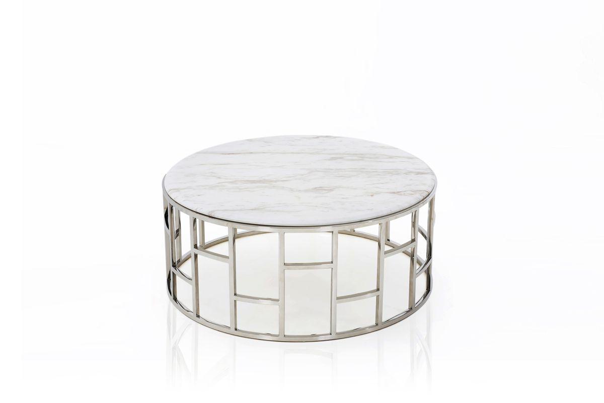 

    
White Marble & Stainless Steel Coffee Table by VIG Modrest Silvan
