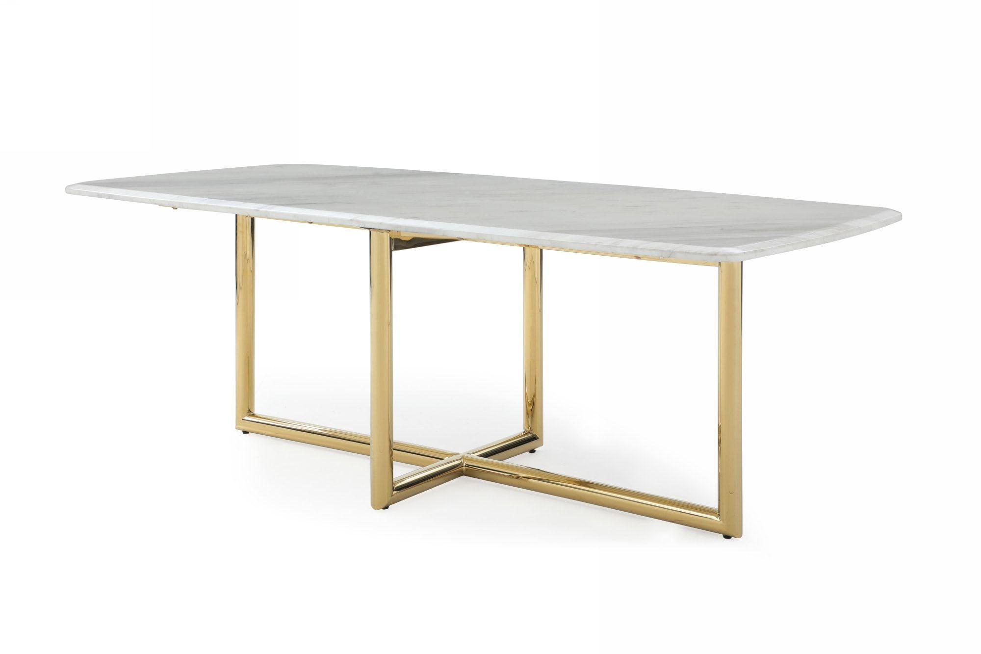 

    
White Marble Top & Gold Metal Legs Dining Table by VIG Modrest Empress
