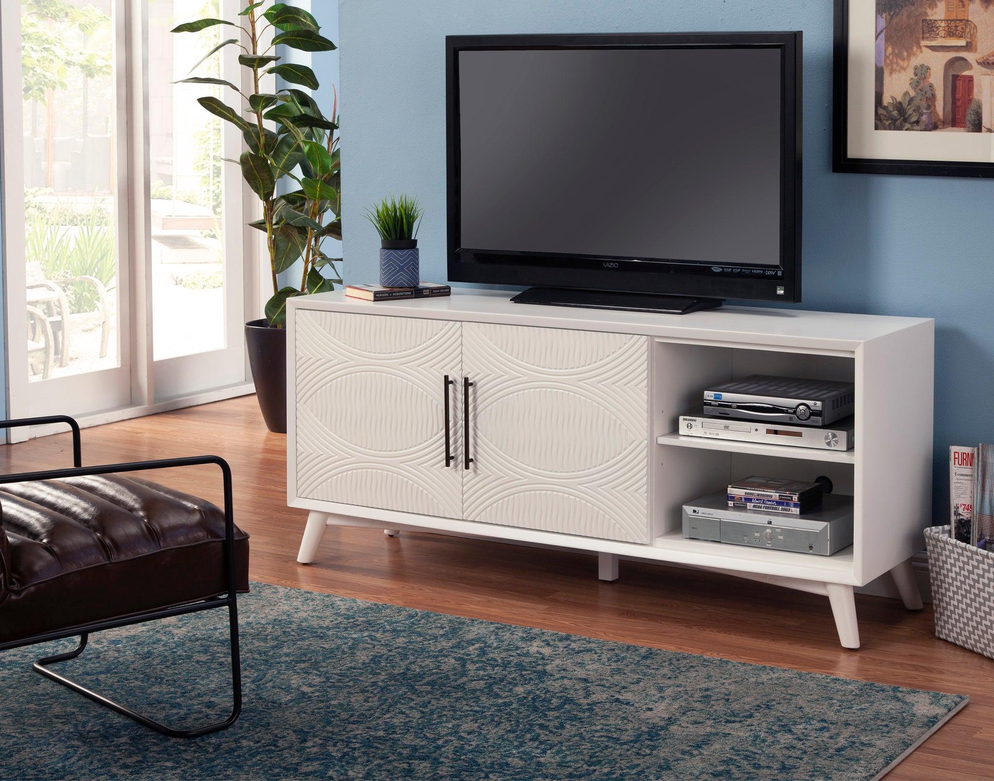 

    
White TV Console TRANQUILITY ALPINE Traditional Modern Contemporary
