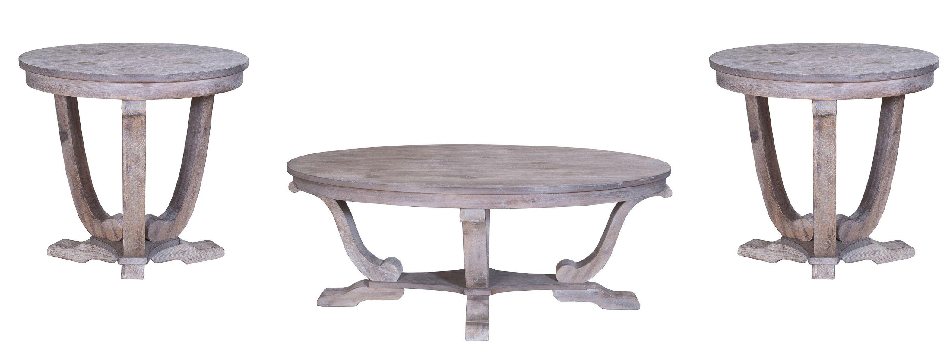 Traditional Coffee Table Set Greystone Mill  (154-OT) Coffee Table Set 154-OT-3PCS in White Brushed Technique For Rustic Feel