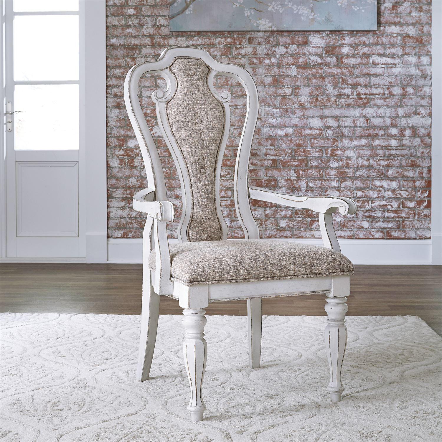 European Traditional Dining Arm Chair Magnolia Manor  (244-DR) Dining Arm Chair 244-C2501A-Set-2 in White Chenille