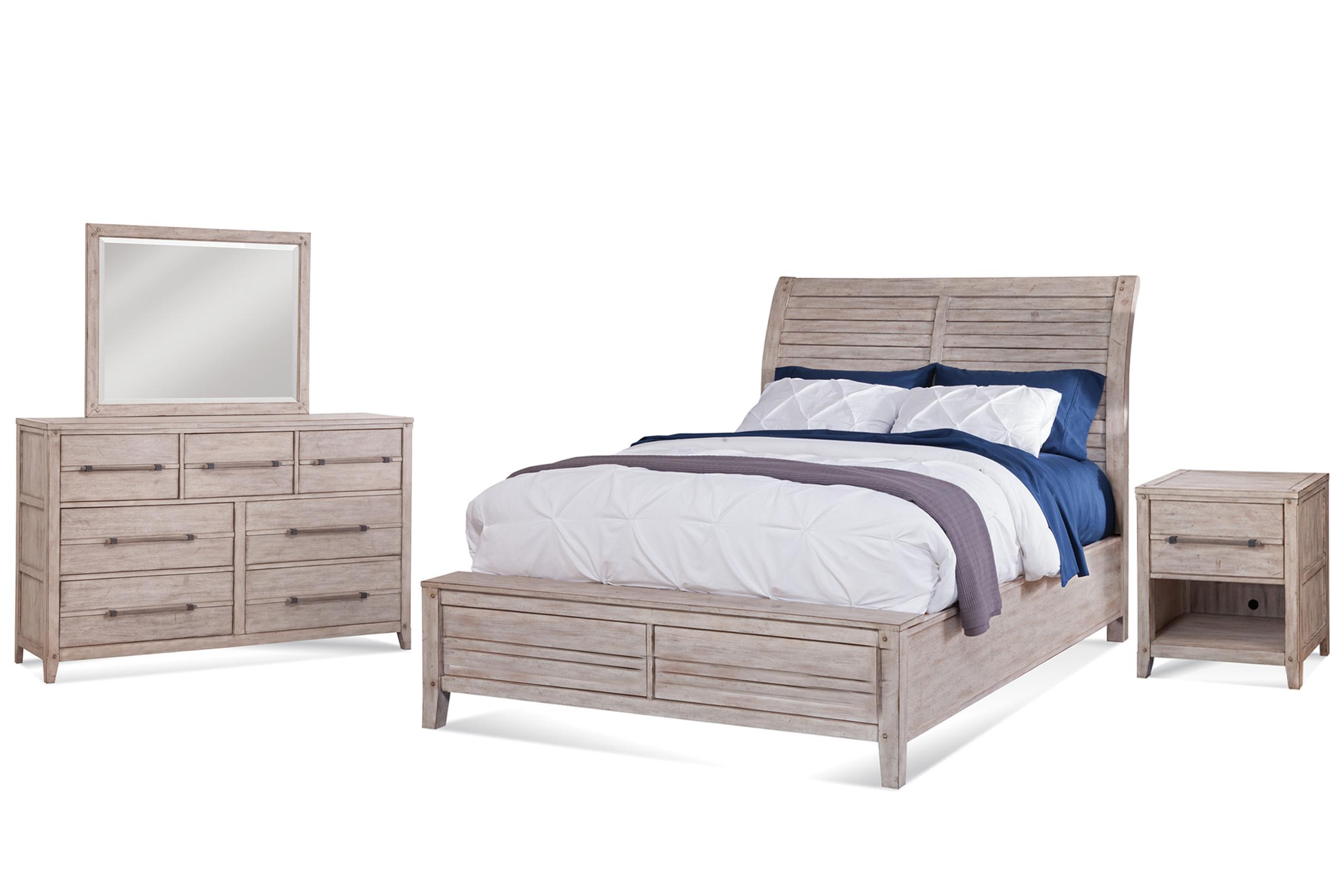

    
Whitewash Queen Sleigh Bed Set 4Pcs AURORA 2810-QSLPN-4PC American Woodcrafters
