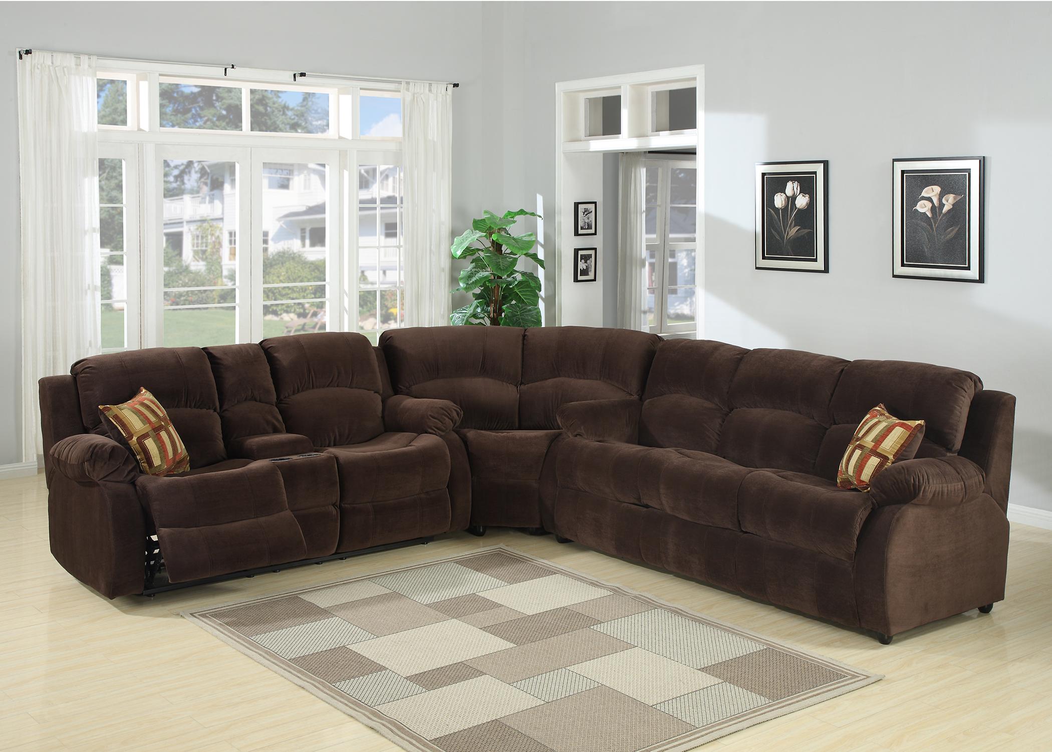 

    
AC Pacific Tracey Chocolate Polyester Fabric 3Pcs Reclining Sectional w/Sleeprer
