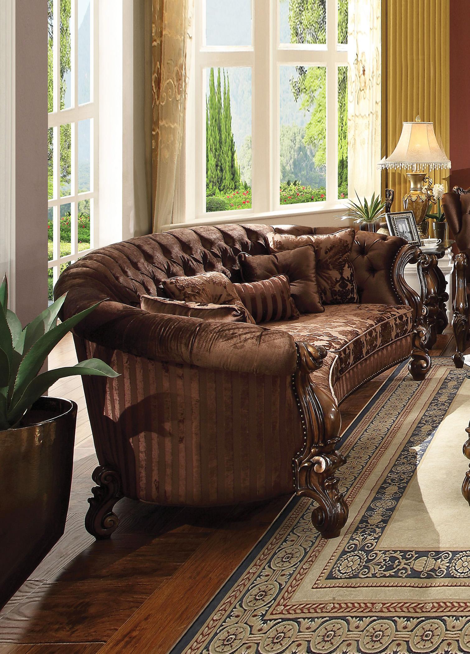 Classic, Traditional Oval Sofa Versailles-52080 Versailles-52080 in Oak, Cherry, Brown Soft Velvet