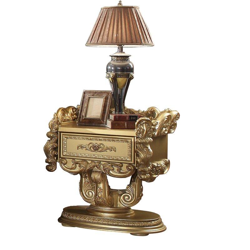 Traditional Nightstand HD-8086 HD-N8086-2PC in Rich Gold 
