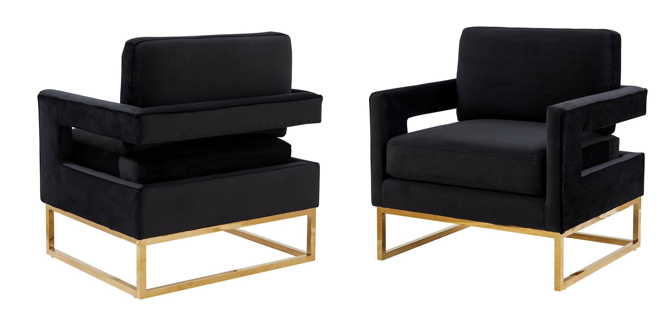 Contemporary, Modern Arm Chair Set VGRHRHS-AC-201-BLK-Set-2 VGRHRHS-AC-201-BLK-Set-2 in Gold, Black Velvet