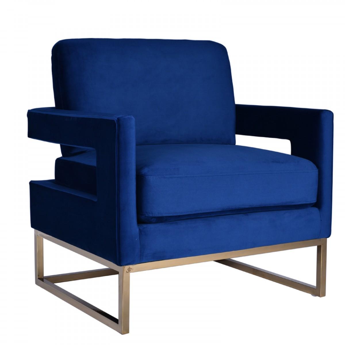Contemporary, Modern Accent Chair Modrest Edna VGRH-RHS-AC-201-BLU in Gold, Blue Fabric
