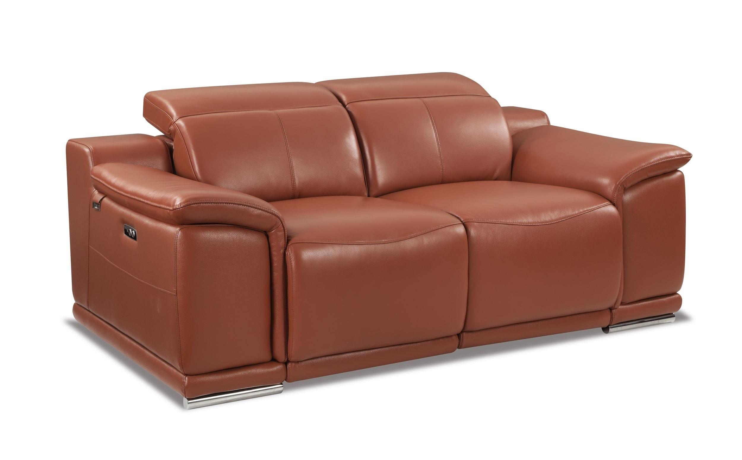 Contemporary Reclining Loveseat 9762 9762-CAMEL-L in Camel Leather Match