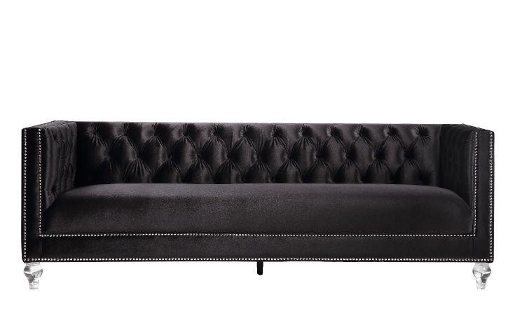 

                    
Acme Furniture Heibero Sofa Loveseat and Chair Set Black Velvet Purchase 
