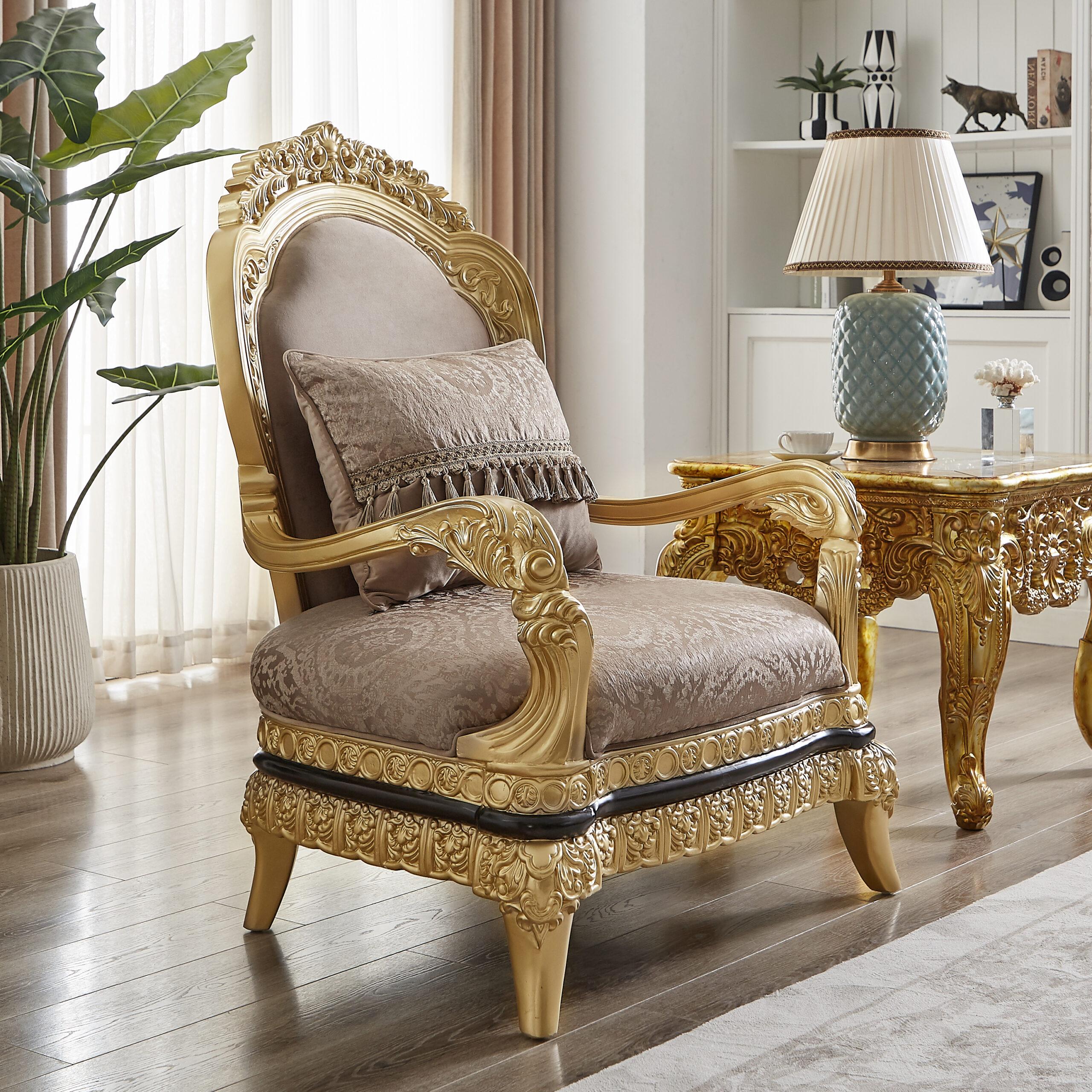 Classic, Traditional Chair HD-9021 Chair HD-C9021 HD-C9021 in Gray, Gold Fabric