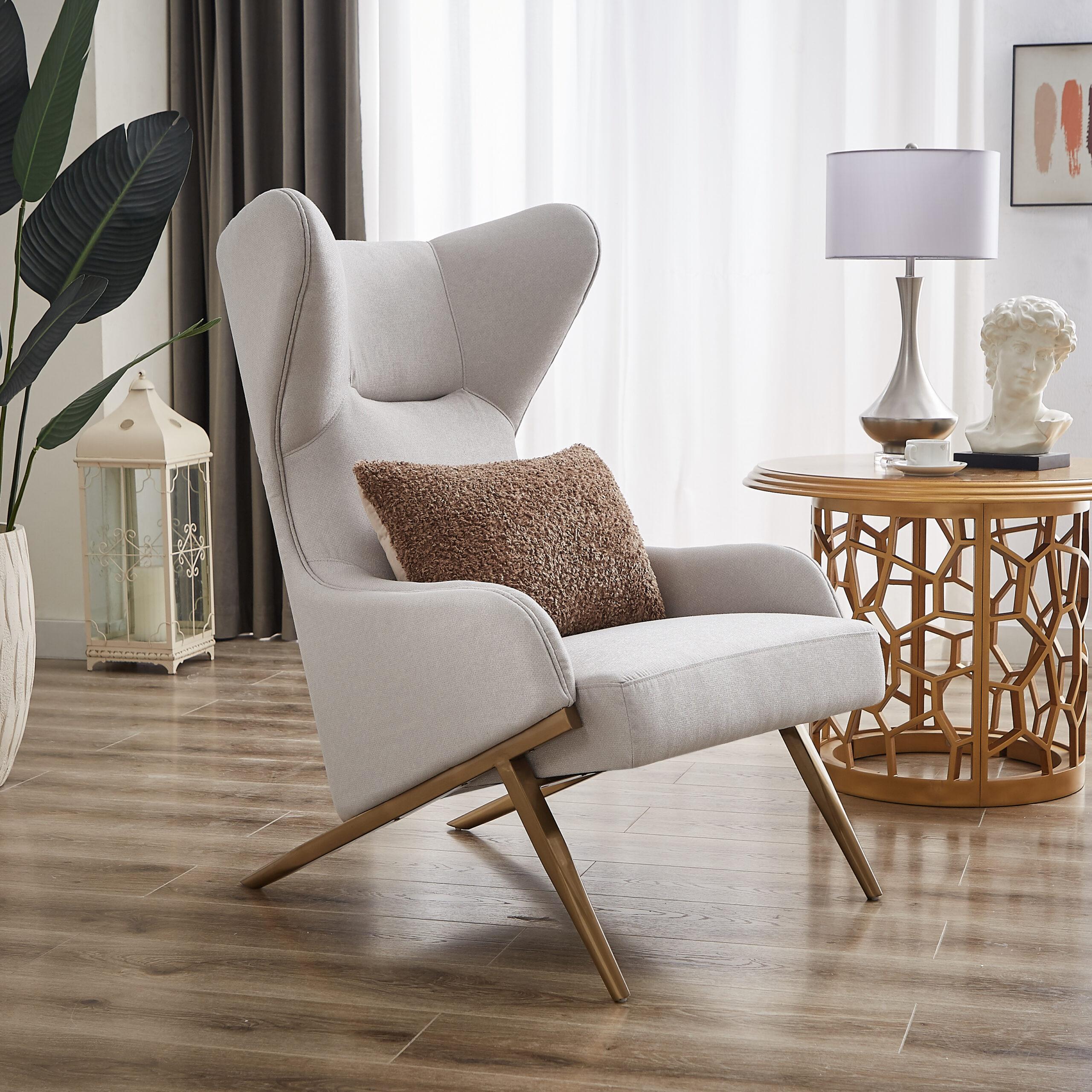 Classic, Traditional Chair HD-9027 Chair HD-C9027 HD-C9027 in Light Gray, Gold Fabric