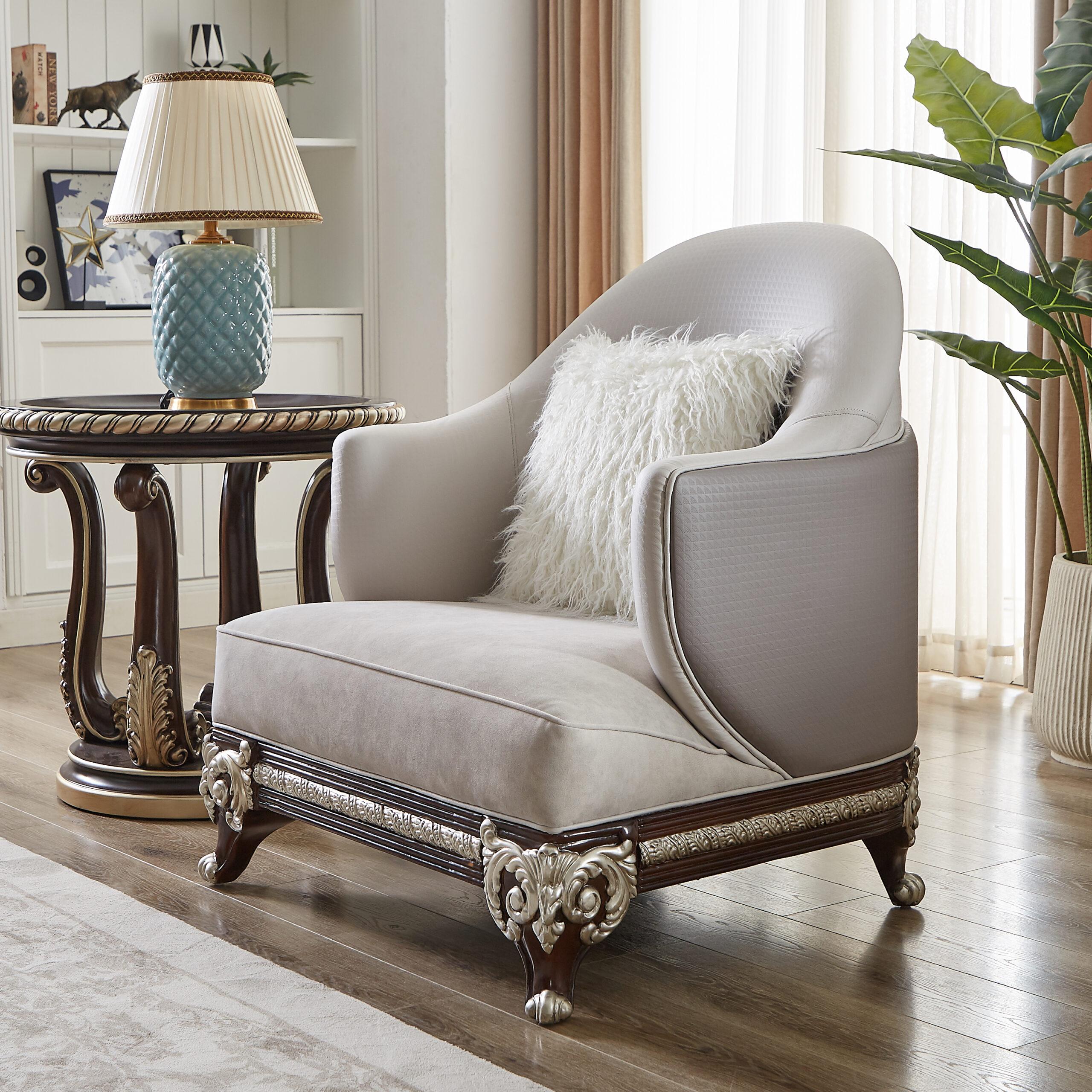 Classic, Traditional Chair HD-9030 Chair HD-C9030 HD-C9030 in Light Gray, Gold Fabric