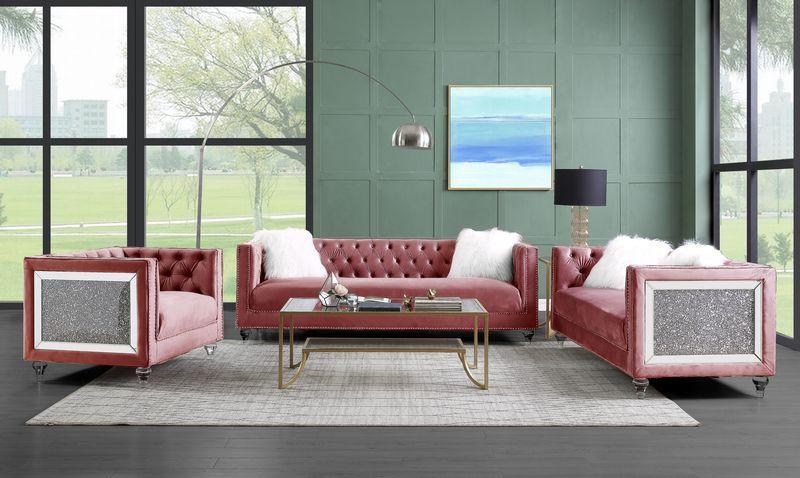 

    
Classic Pink Velvet Sofa by Acme Heibero II LV00327
