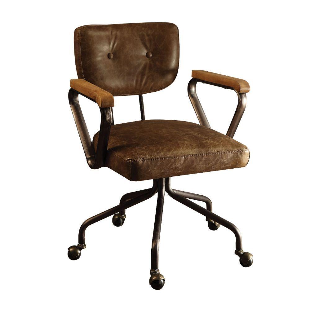 Contemporary,  Vintage Executive Office Chair Hallie 92410 in Brown Top grain leather