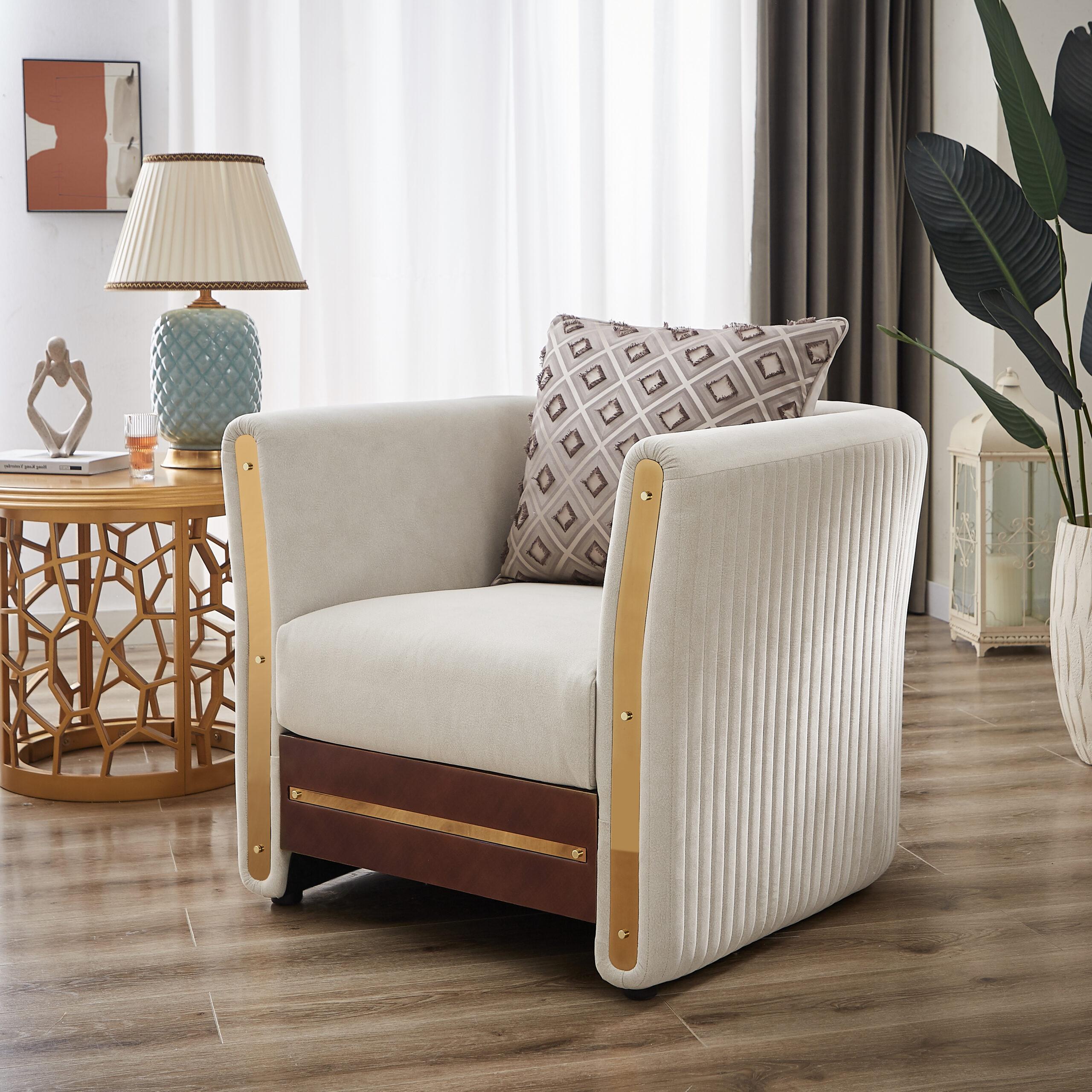 Classic, Traditional Chair HD-9035 Chair HD-C9035 HD-C9035 in White, Gold Fabric
