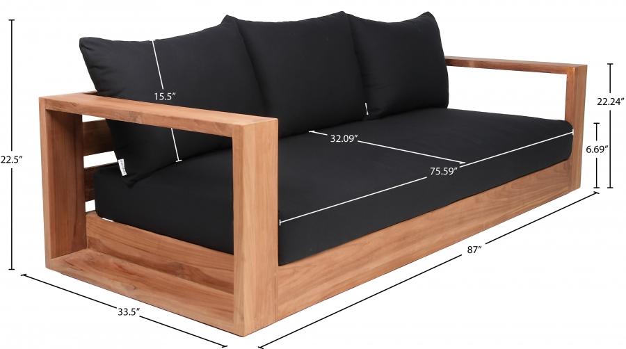 

    
 Order  Contemporary Black Wood Fabric Patio Sofa Meridian Furniture Tulum 353Black-S
