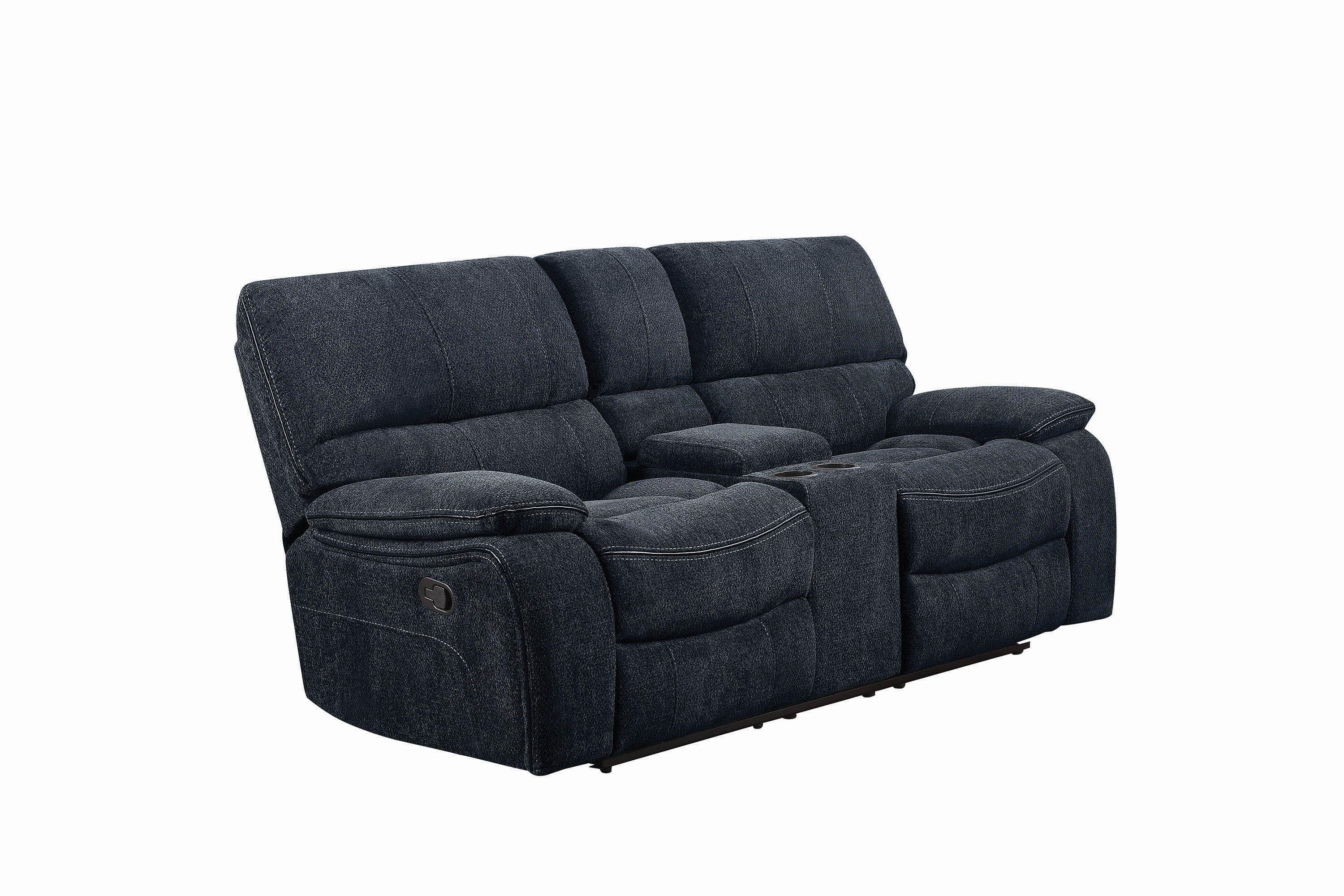 Contemporary Motion Loveseat Perry 601938 in Blue Fabric
