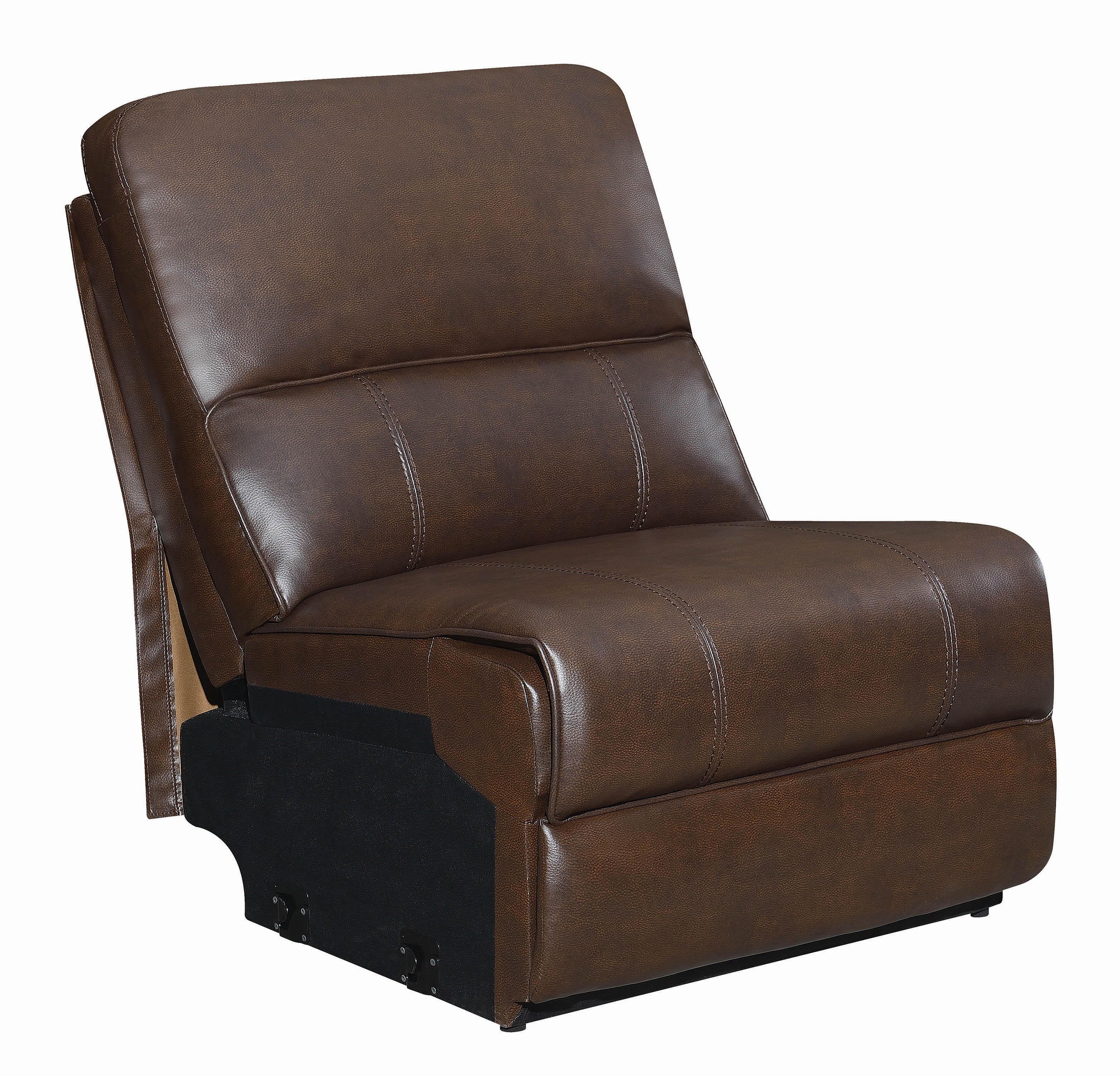 

    
Contemporary Brown Faux Leather Upholstery power sectional Channing Coaster
