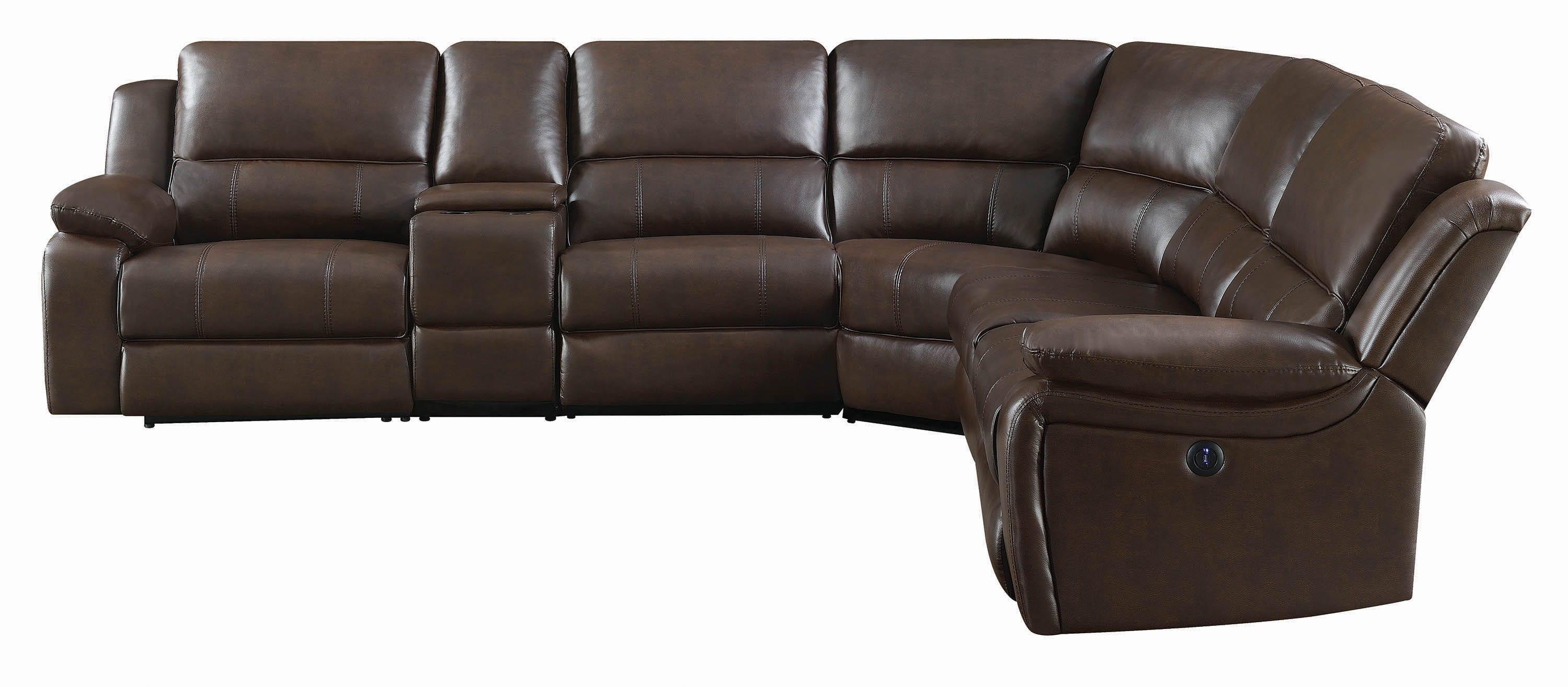 

    
650180 Contemporary Brown Faux Leather Upholstery power sectional Channing Coaster
