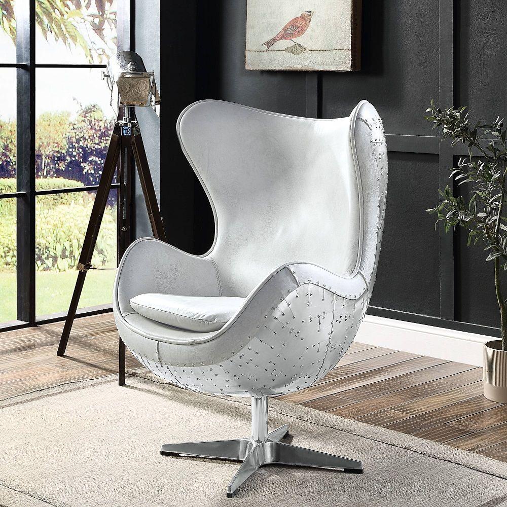 Contemporary Chair Brancaster Accent Chair W/Swivel AC01990-C AC01990-C in Vintage White Top grain leather