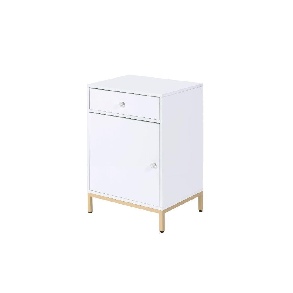 

    
Contemporary White High Gloss & Gold Cabinet by Acme 92543 Ottey
