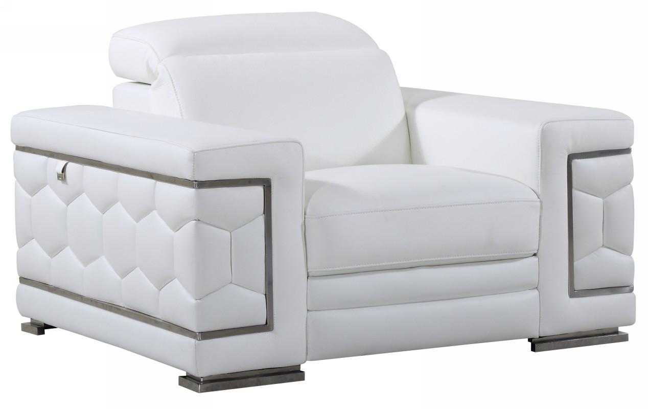Contemporary Armchair 692 WHITE 692-WHITE-CH in White Genuine Italian Leatder