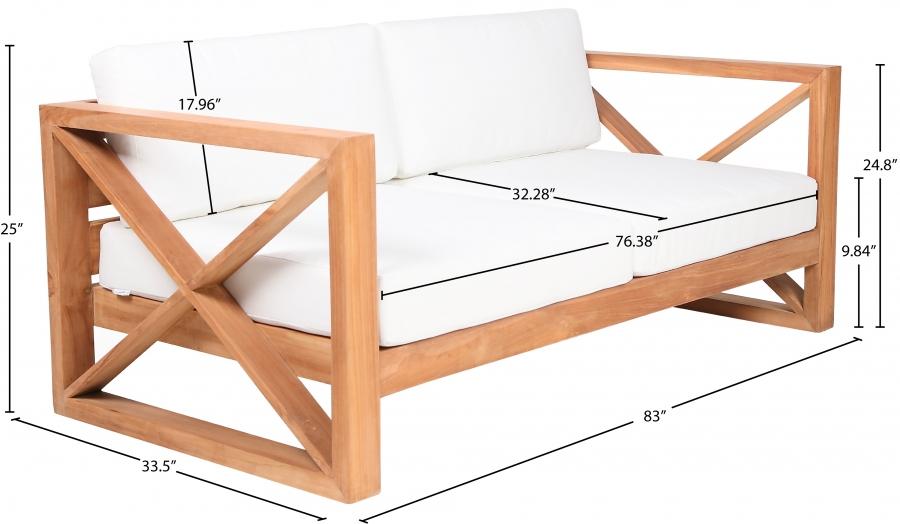 

    
 Order  Contemporary White Wood Fabric Patio Sofa Meridian Furniture Anguilla 352White-S
