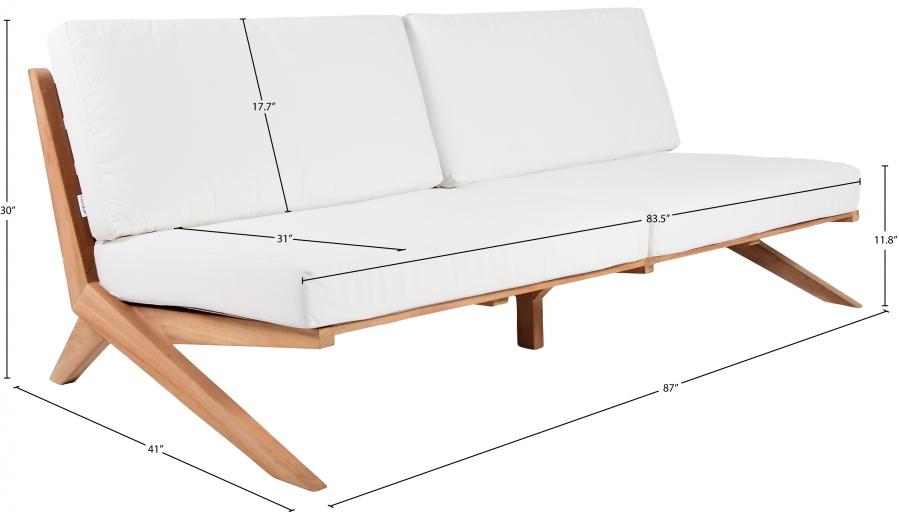 

    
 Order  Contemporary White Wood Fabric Patio Sofa Meridian Furniture Tahiti 351White-S
