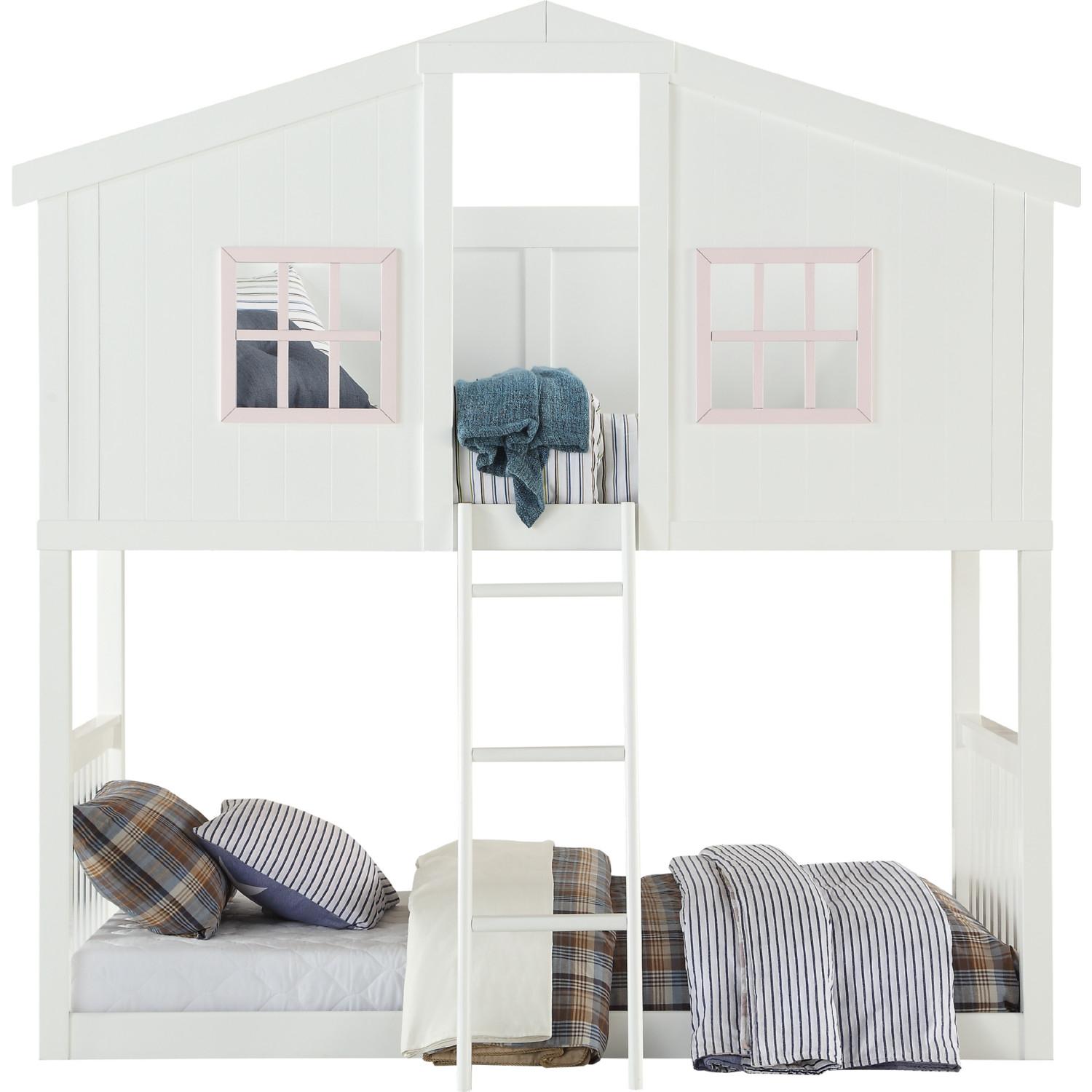 

    
Cottage White & Pink Twin/Twin Bunk Bed by Acme Rohan 37410
