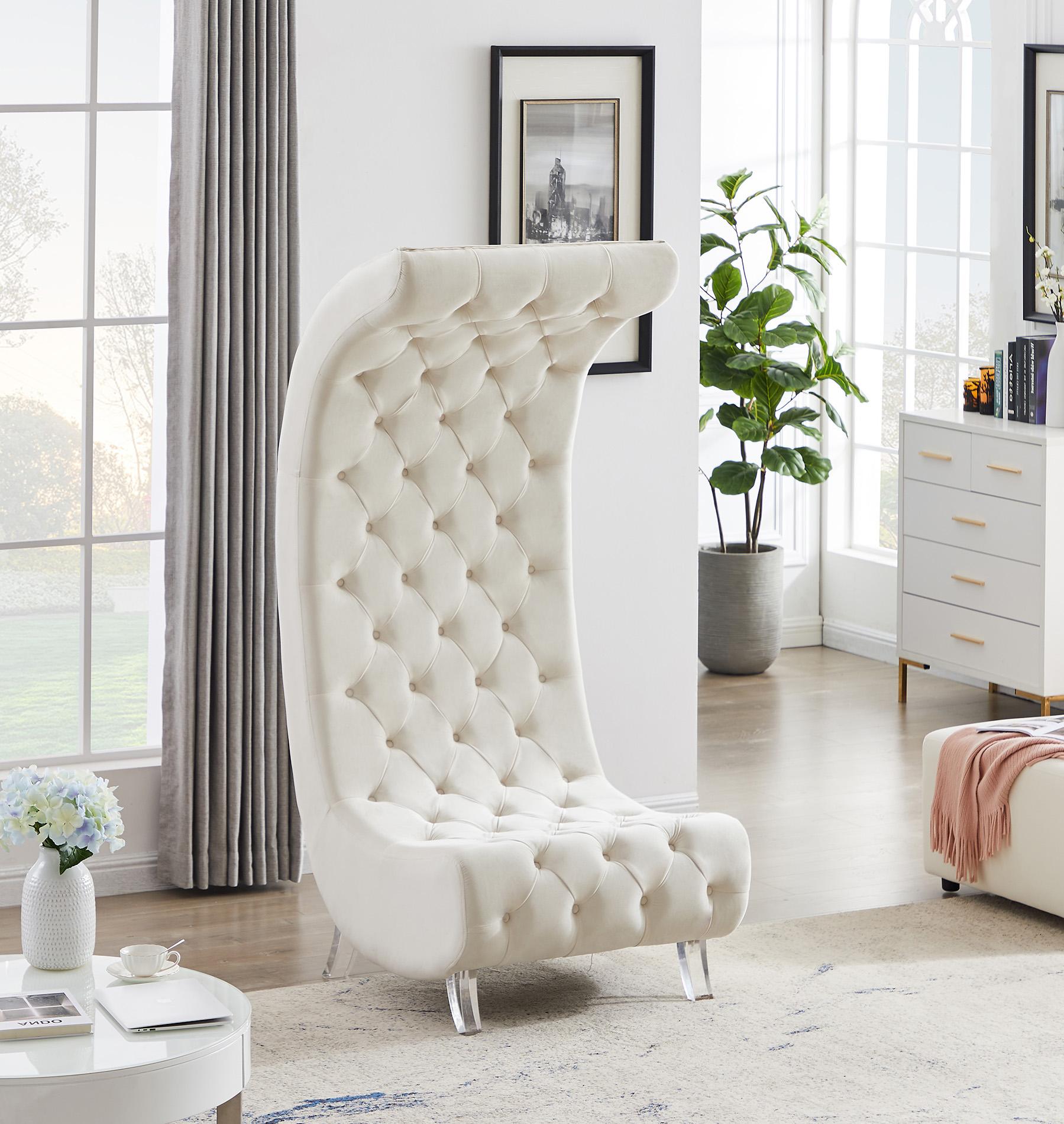 

    
Cream Velvet Tufted Accent Chair CRESCENT 568Cream-C Meridian Contemporary
