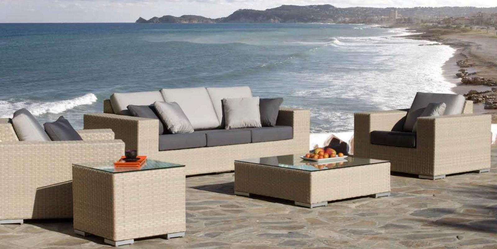 Contemporary Outdoor Conversation Set Cubix 902-1349-KBU-5PS in Off-White, Beige Fabric