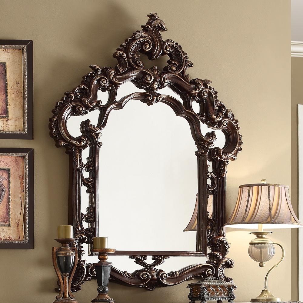 Classic, Traditional Wall Mirror HD-8017 HD-8017M in Metallic, Antique Silver, Brown 