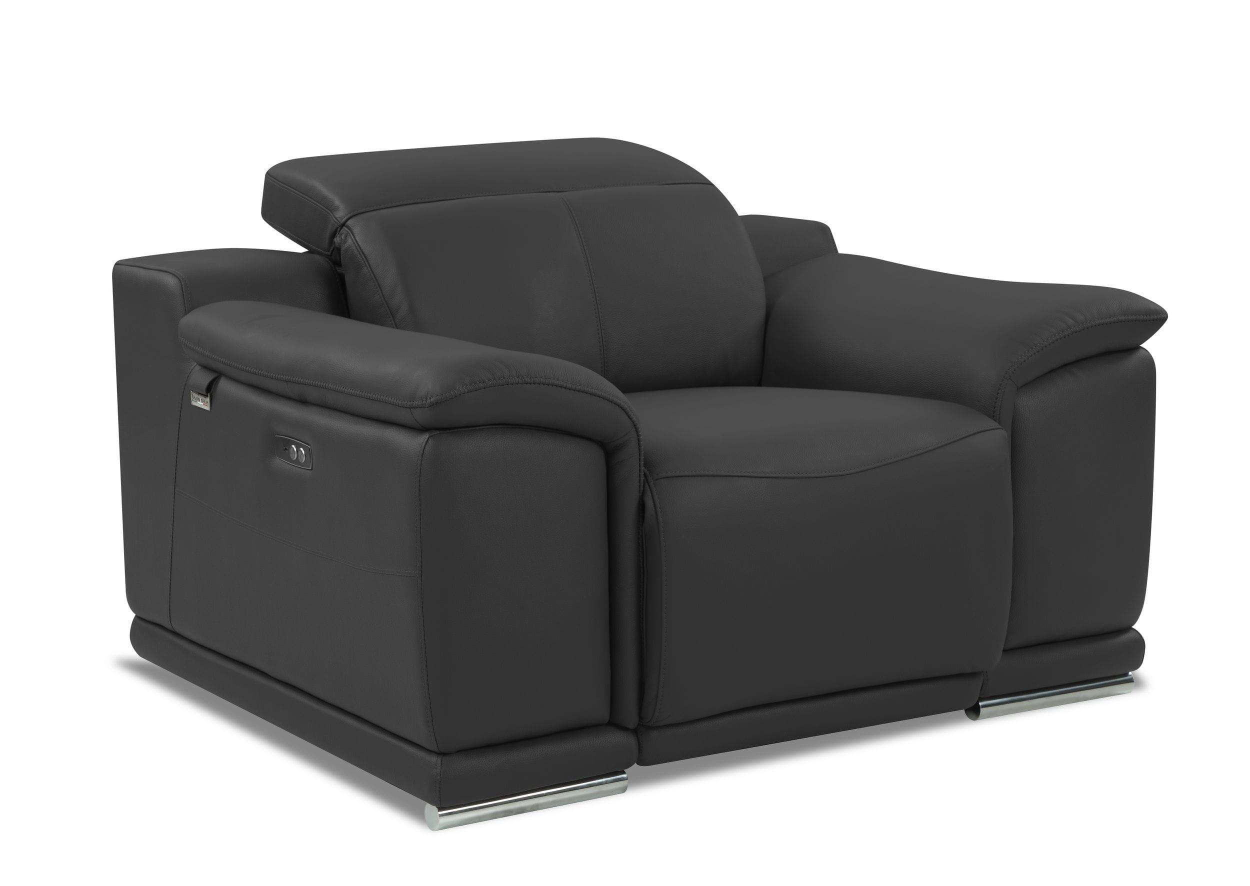 Contemporary Reclining Chair 9762 9762-DARK_GRAY-CH in Dark Gray Leather Match
