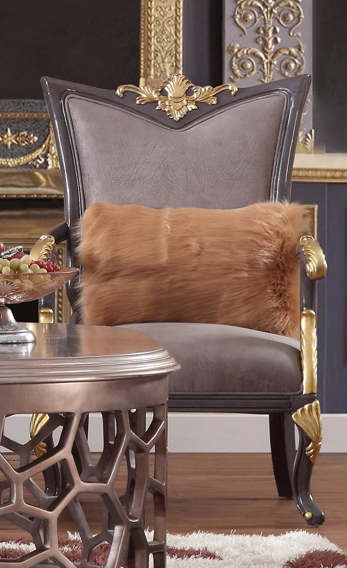 

    
Dark Gray Pearl Fabric & Gold Finish Armchair Traditional Homey Design HD-6024-1
